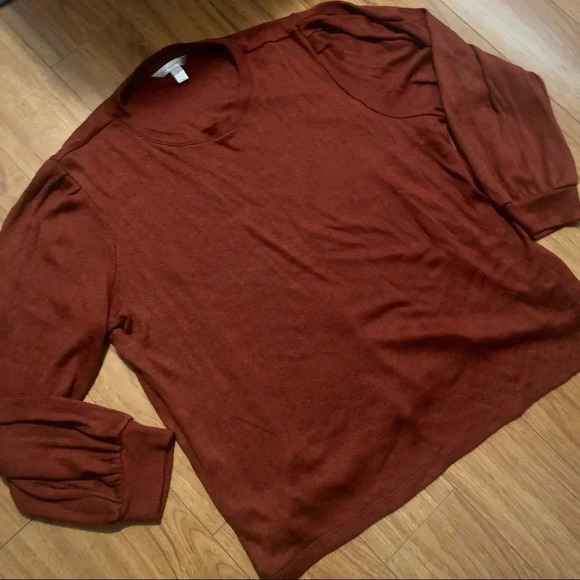 BR Cozy Ribbed Puff Sleeve Top - NWOT - Caramel - Picture 2 of 4